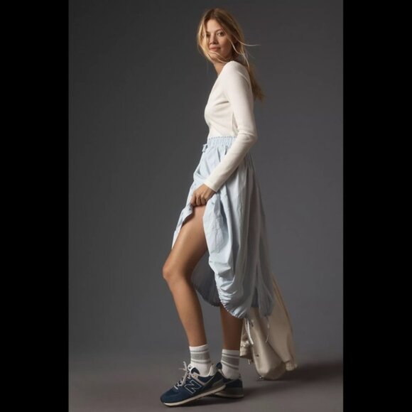 Daily Practice by Anthropologie Long-Sleeve Twofer Midi Dress Size Small Blue - Picture 2 of 6